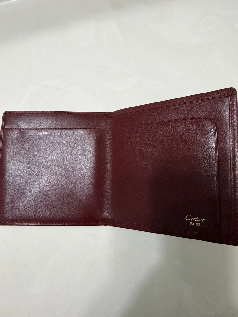Cartier Burgundy Leather Card Holder with Gold Corner Accents